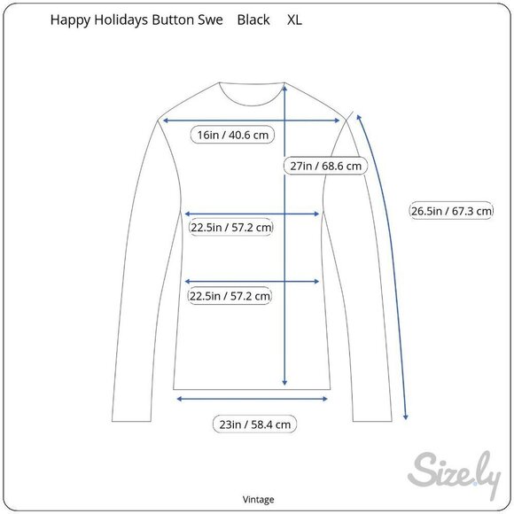 Vintage Black Long Sleeve Christmas Button Tree Design Happy Holidays Sweater - Picture 6 of 6